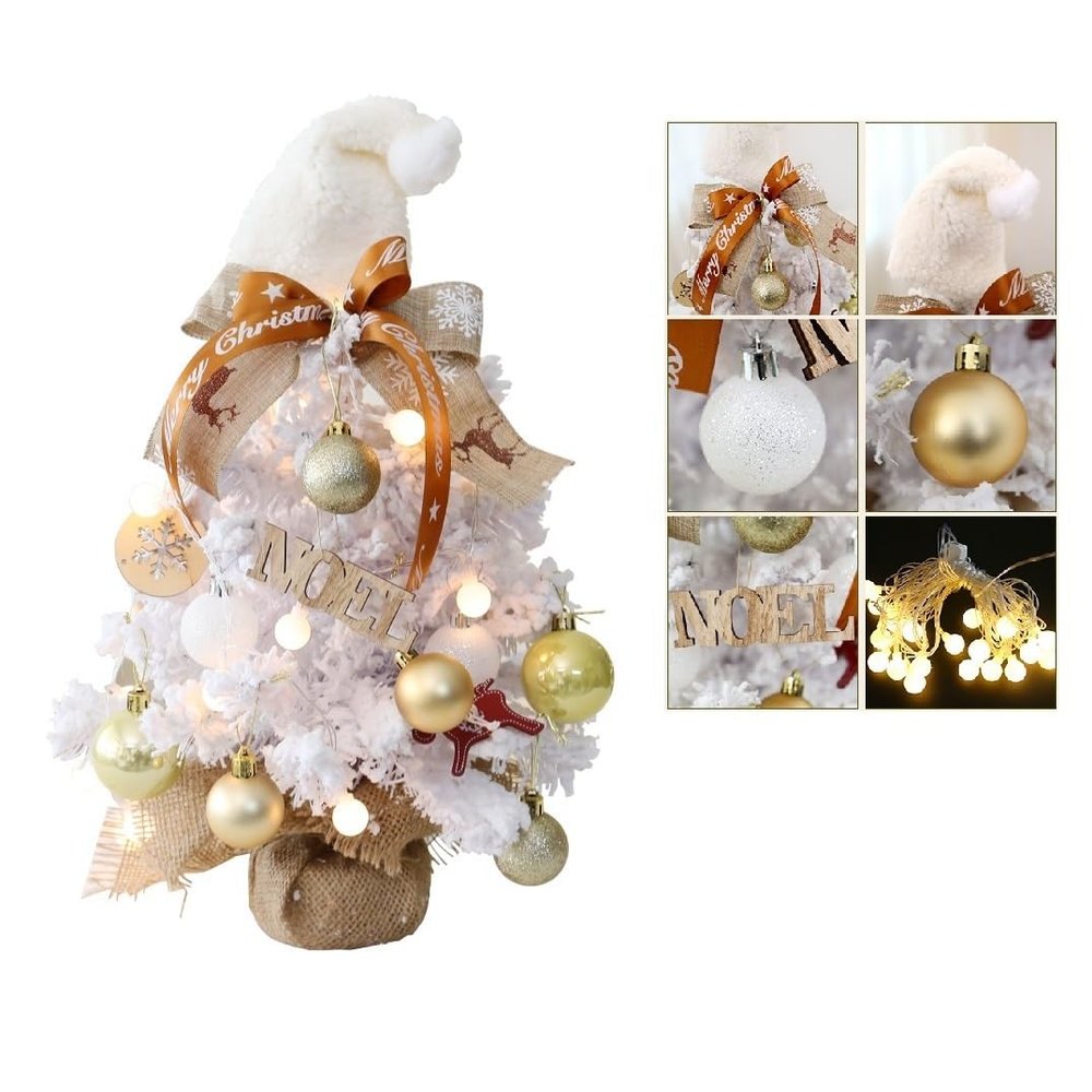 HEPYLAIFU Table top Christmas Trees with Lights 23Inch Artificial Christmas Tree Set with 17Pcs Hanging Ornaments LED Light for Desktop Decorations Holiday