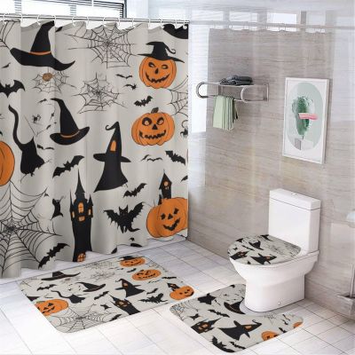 ZGDPBYF 3 Piece Bathroom Rugs Set, Halloween Non-Slip Soft Bath Mat Set, Black Bat Spider Web Bathroom Mat, Living Room Bedroom Mat, Machine Washable, Dries Quickly,