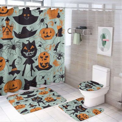 ZGDPBYF 3 Piece Halloween Bathroom Rug Set Black Bat Spider Web Include Bath Mat Contour Rug with Lid Cover