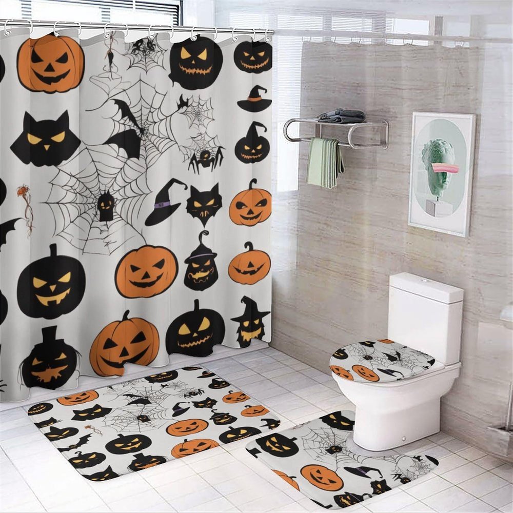 ZGDPBYF 3 Piece Bathroom Rugs Set, Halloween Non-Slip Soft Bath Mat Set, Black Bat Spider Web Bathroom Mat, Living Room Bedroom Mat, Machine Washable, Dries Quickly,