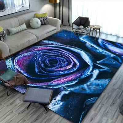 3D Blue Rose Rug Living Room Carpets Aesthetic Accent Rug for Bedroom Purple Flower Area Rug Dorm Carpet 2'8"x5'3"
