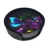 Blue Purple Flower Butterfly Coasters Set of 6 Round Leather Coaster with Holder Heat Resistant Coasters for Drinks Mug Coaster Coffee Mat Cup Pad for Kitchen Office Home Decoration view 1