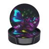 Blue Purple Flower Butterfly Coasters Set of 6 Round Leather Coaster with Holder Heat Resistant Coasters for Drinks Mug Coaster Coffee Mat Cup Pad for Kitchen Office Home Decoration view 2
