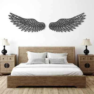 Metal Wall Art, Metal Angel Wings Wall Decor, Angel Wings Metal Wall Art, Angel Wings Wall Art, Angel Wall Sculpture, Angel Wings Wall Hanging,Set of 2 Metal Wall Decor, Home Decor (Black, 29"x15"|76x40cm)
