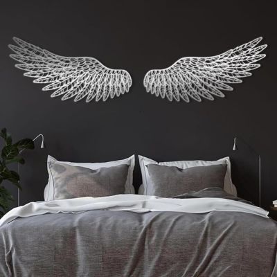 Cadeali Metal Angel Wings Wall Decor, Angel Wings Metal Wall Art, Guardian Angels Decor, Love Art, Modern Sign, Living Room, Bedroom Hangings, Housewarming Gift(Silver, 29"x15"|76x40cm)