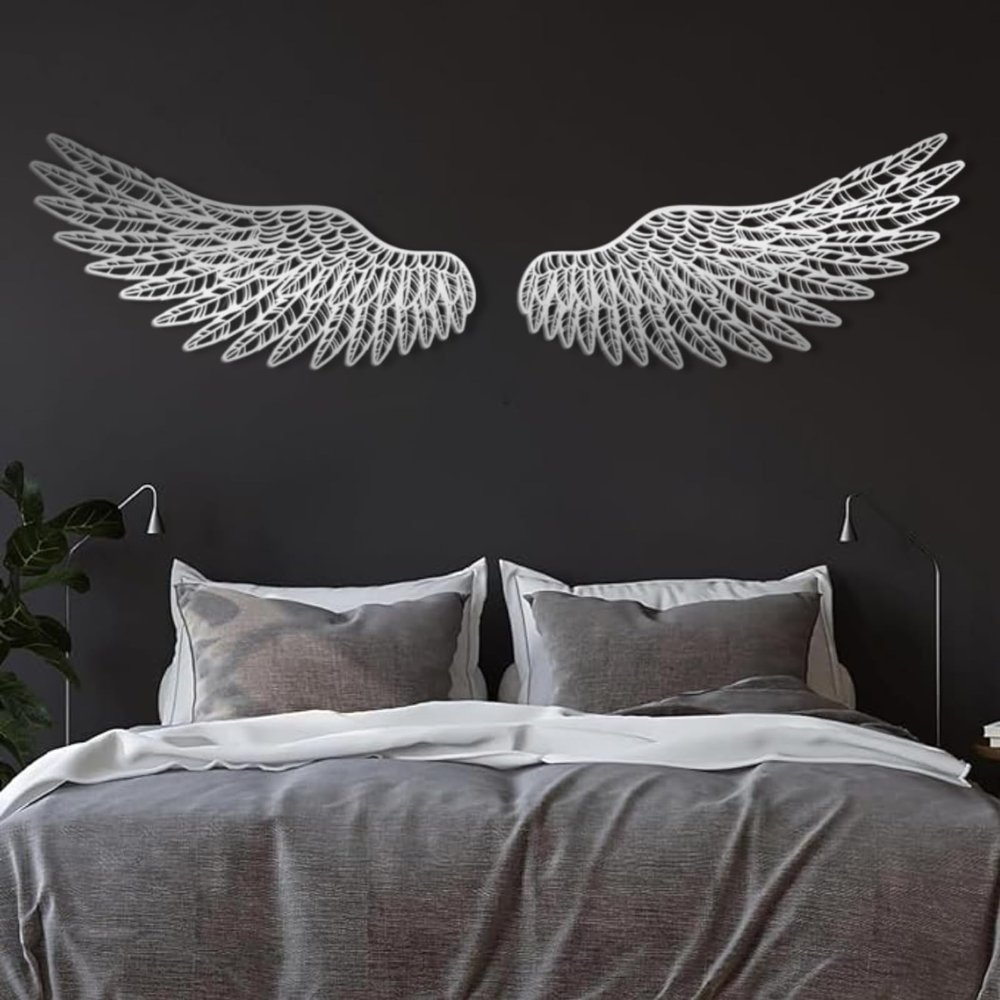 Cadeali Metal Angel Wings Wall Decor, Angel Wings Metal Wall Art, Guardian Angels Decor, Love Art, Modern Sign, Living Room, Bedroom Hangings, Housewarming Gift(Silver, 29"x15"|76x40cm)
