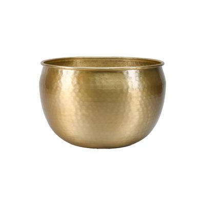 Serene Spaces Living Gold Brass Look Vintage Aluminum Vase - Perfect Decorative Accent for Plants, Weddings, and Events, Metallic Pot for Home, Large, Measures 10.75" Diameter and 9.75" Tall