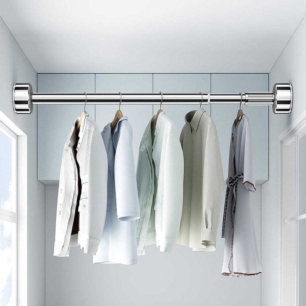 Adjustable Closet Rod, Telescopic Wardrobe Bar For Laundry Room Bathroom Living Room, Extendable Clothes Hanging Rack Shower Curtain Rod, No Drill ( Color : Metallic , Size : 70-120CM/27.5-47.2IN )
