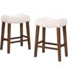 Larksperal 26" Counter Height Bar Stools - Modern Backless Kitchen Island Saddle Barstools Chairs with Footrest, Solid Wood Legs & Nailhead Trim Linen Fabric Cushion, Beige, Set of 2 view 1