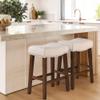 Larksperal 26" Counter Height Bar Stools - Modern Backless Kitchen Island Saddle Barstools Chairs with Footrest, Solid Wood Legs & Nailhead Trim Linen Fabric Cushion, Beige, Set of 2 view 2