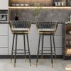 LaseVe Bar Stools Swivel Bar Stools with Woven Back Set of 1/2/3/4, Counter Height Stools for Kitchen, Grey Velvet Seat, Black Metal Legs, Seat Height 65/75cm view 4