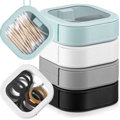 Kathfly 4 Pcs Assorted Colors Hair Tie Organizer Portable Hair Accessory Storage Containers Stackable Tie Bobby Pin Holder Home Cotton Swab Dispenser Accessories Jewelry Organizer Box