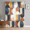 Victoroes Mid Century Sheer Curtains 96 Inches Long, Navy Blue Gray Color Block Abstract Geometry Window Treatment Panels Rod Pocke Curtain Voile Drapes for Bedroom/Living Room Each 52" W x 96" L view 1