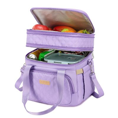 AIJIEKE Lunch Box Insulated Lunch Bag, Large Leakproof Double Deck Lunch Tote for Work, Double Layer, Adult Reusable, For Picnic, Beach, Meal Prep Dual Compartment Lunch Bags, Purple