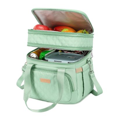 AIJIEKE Lunch Box Insulated Lunch Bag, Large Leakproof Double Deck Lunch Tote for Work, Double Layer, Adult Reusable, For Picnic, Beach, Meal Prep Dual Compartment Lunch Bags, Green