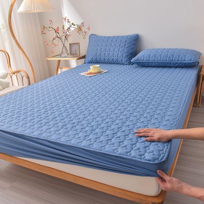 FCLDESHOP Fitted Bottom Sheet Soft,Solid Color Pure Cotton Quilted Bedding Sheets, Thicken Anti-Slip Single Double Box Spring Mattress Protectors,Blue,120x200cm (1pcs)