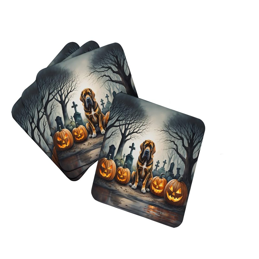 Bloodhound Spooky Halloween Foam Coaster Set of 4