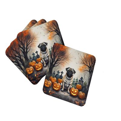Fawn Pug Spooky Halloween Foam Coaster Set of 4