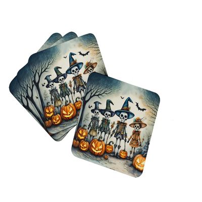 Caroline's Treasures Calacas Skeletons Spooky Halloween Foam Coaster Set of 4 Cup Coasters for Indoor and Outdoor, Coaster for Tabletop Protection, Anti Slip, Mouse pad Material