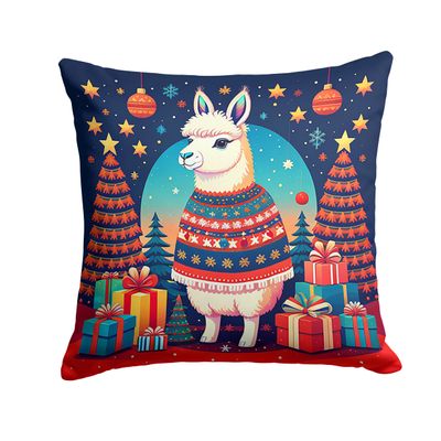 Caroline's Treasures DAC1193PW1414 Llama Christmas Fabric Decorative Pillow Machine Washable, Indoor Outdoor Decorative Pillow for Couch, Bed or Patio, 14Hx14W