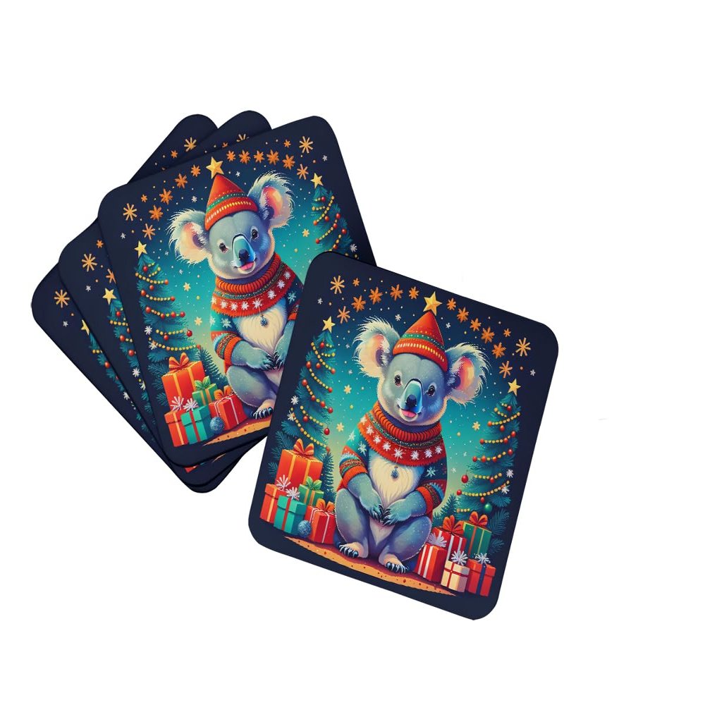 Caroline's Treasures Koala Christmas Foam Coaster Set of 4 Cup Coasters for Indoor and Outdoor, Coaster for Tabletop Protection, Anti Slip, Mouse pad Material
