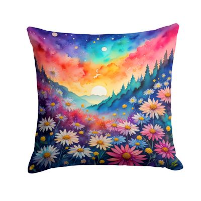 Caroline's Treasures DAC1925PW1818 Colorful Asters Fabric Decorative Pillow Machine Washable, Indoor Outdoor Decorative Pillow for Couch, Bed or Patio, 18Hx18W