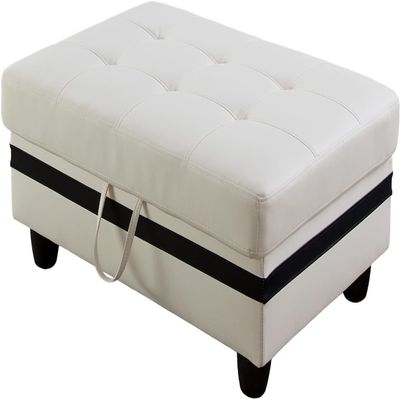 AYCP Bonded Leather Storage Ottoman 37x24.5x16.5H for ApartmentHouseLiving RoomOffice (White&Black 2, Ottoman)
