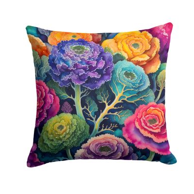 Caroline's Treasures DAC1978PW1414 Colorful Ornamental Kale Fabric Decorative Pillow Machine Washable, Indoor Outdoor Decorative Pillow for Couch, Bed or Patio, 14Hx14W