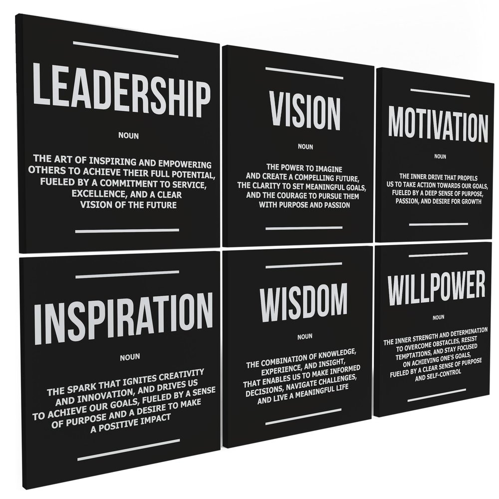 6X Motivational canvas, wall art for bedroom and office, inspirational black and white canvas poster, motivational poster set, decor bundle for home, wall pictures for living room (6x - 8 x 8 in)