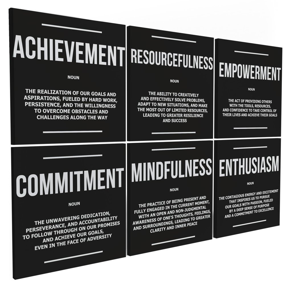 6X Motivational canvas, wall art for bedroom and office, inspirational black and white canvas poster, motivational poster set, decor bundle for home, wall pictures for living room (6x - 30 X 30 in)
