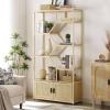 Mesnt Bookcase Shelf, Bookshelf 7 Tiers Bookcases Storage Rack with Cabinet for Living Room Home Office, Natural, 39.4'' W x 13.8'' D x 75.6'' H. view 3