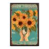 Aluminum Funky Tin Sign Grow Through What You Go Through For Decor For Home Gate Garden Bars Restaurants Cafes Office Store Club 8.00"x12.00"Metal Frame view 1