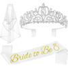 JETKONG 3 Pcs Bachelorette Party Decorations Bridal Shower Crown, Bride to Be Sash&Veil for Women Bachelorette Party Gifts, Bachelorette Party Supplies, Gifts, Favors (Silver) view 1