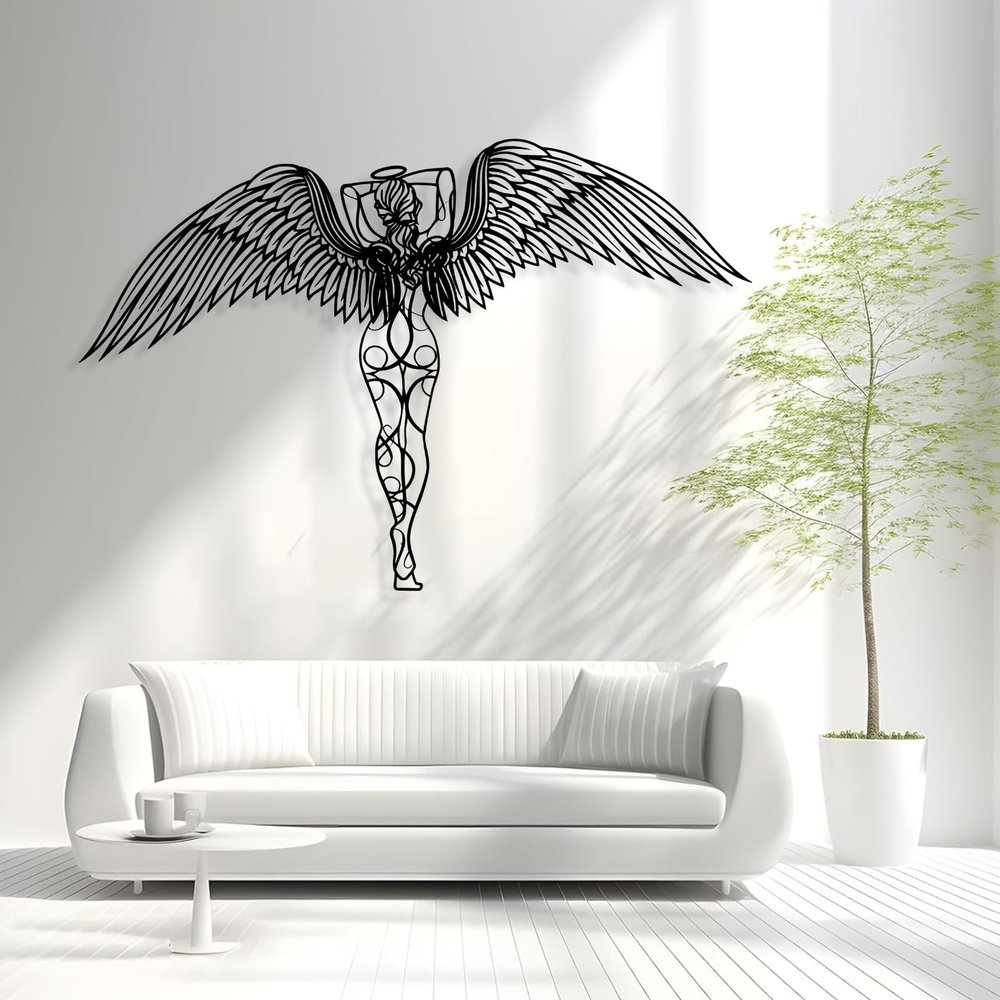 Cadeali Angel Metal Wall Decor, Metal Angel Wings Wall Decor, Large Angel Wings Wall Art, Guardian Angel, Angel Wings Wall Hanging, Angel Wall Art, Housewarming Gift (Black, 20"x26"/50x67cm)