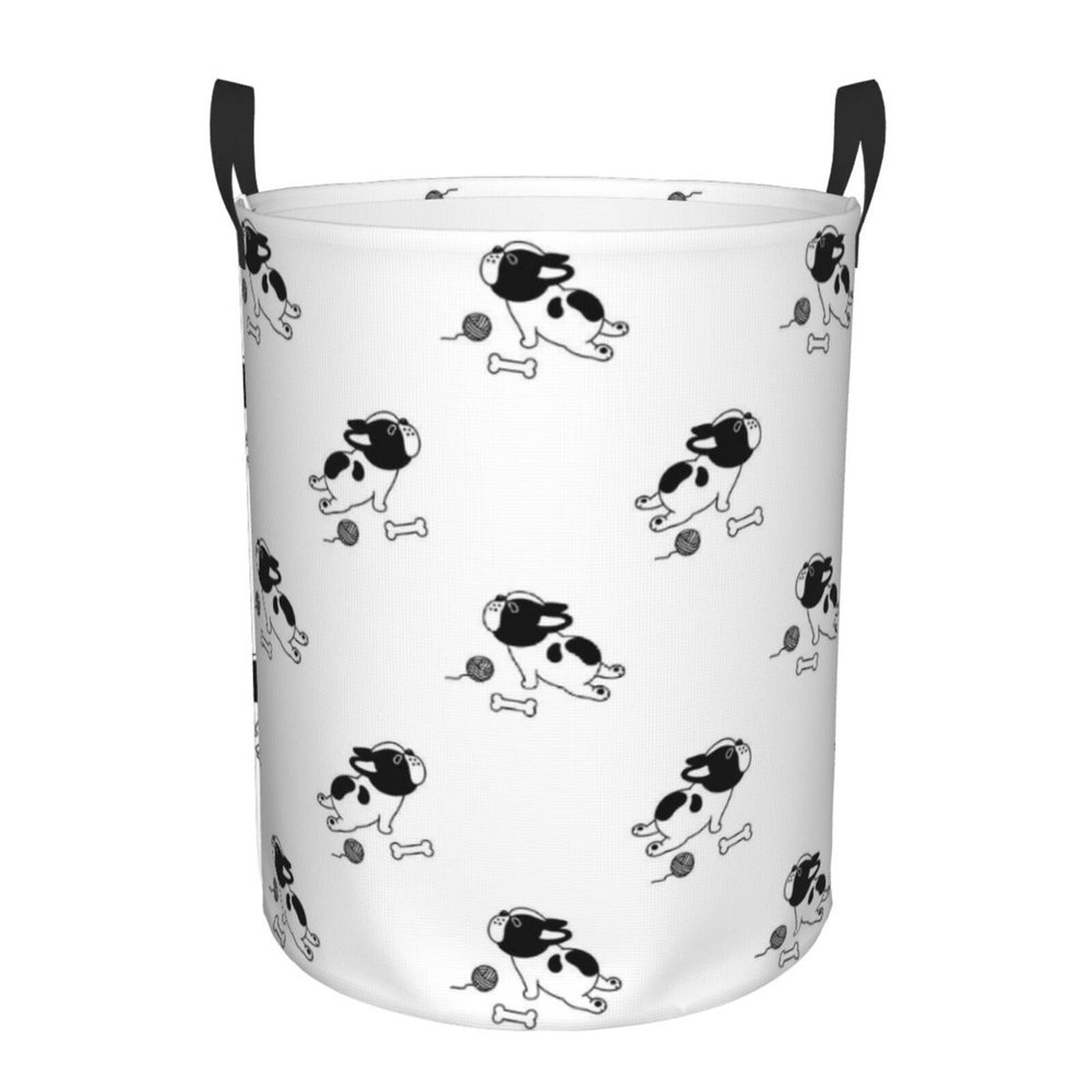 French Bulldog Dog Bone Yarn Ball Laundry Hamper with Durable Handle Waterproof Collapsible Laundry Basket Round Dirty Clothes Storage Basket for Bathroom Bedroom College Dorm