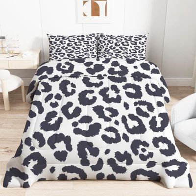 LEWIJO Grey Leopard Bedding Comforter Set Full - Africa Cheetah Print for Kids Adult Girls Women Bedroom Decor - Animal Quilt Set 3Pcs With 2 Pillow Cases