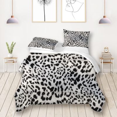 LEWIJO Silver Gray Leopard Bedding Queen Cheetah Print Comforter Set for Girls Kids Boys Women Africa Animal Skin Theme Quilt Set Bedroom Decor 1 Down Comforter and 2 Pillow Case
