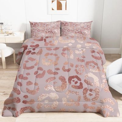 LEWIJO Women Leopard Comforter Full Size - Rose Gold Cheetah Bedding Set for Kids, Boys, Teens - Animal Skin Print Quilt Duvet Insert - Ultra Soft Decor Bedroom Collection 3Pcs