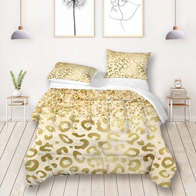 Glitter Leopard Print Comforter Set for King Size Bed Women Gold Cheetah Print Kids Bedding Set for Girls Boys Teens Children Animal Skin Print Duvet Insert Bedroom Room Decor 3Pcs