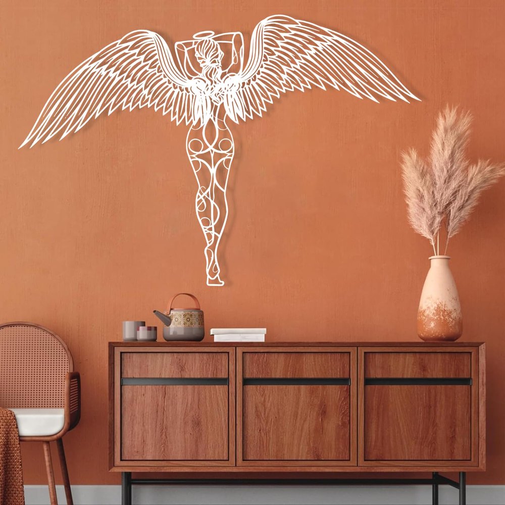 Cadeali Angel Metal Wall Decor, Metal Angel Wings Wall Decor, Large Angel Wings Wall Art, Guardian Angel, Angel Wings Wall Hanging, Angel Wall Art, Housewarming Gift (White, 20"x26"/50x67cm)