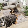Area Rugs 4x6ft, Abstract Honeycomb Gradient Black and Gray Marble Living Room Rug, Light Luxury with Several Irregular Golden Lines Indoor Decor Carpet, for Kids Boys Girls Game Room view 4