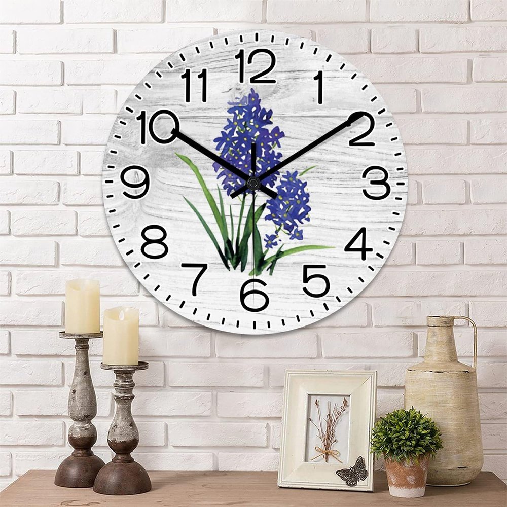 COCOKEN Bluebonnets Wall Clock Motivational Quote Round Clock 12 Inch Large Wall Clocks Battery Operated Rustic Home Decor for Home Kitchen Office School Bathroom