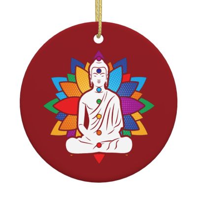 Buddha Chakra Meditation Christmas Ornaments, Ceremic Ornaments Round Porcelain Ornament Christmas Tree Office Home Decoration Xmas Souvenirs