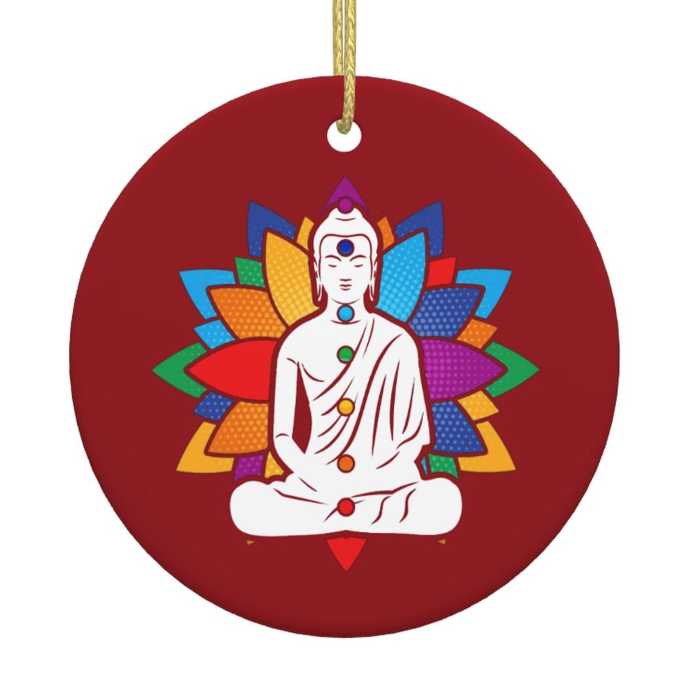 Buddha Chakra Meditation Christmas Ornaments, Ceremic Ornaments Round Porcelain Ornament Christmas Tree Office Home Decoration Xmas Souvenirs