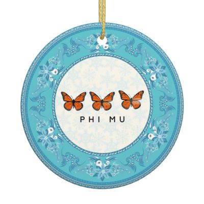Phi Mu Monarch Butterfly Christmas Ornaments, Ceremic Ornaments Round Porcelain Ornament Christmas Tree Office Home Decoration Xmas Souvenirs