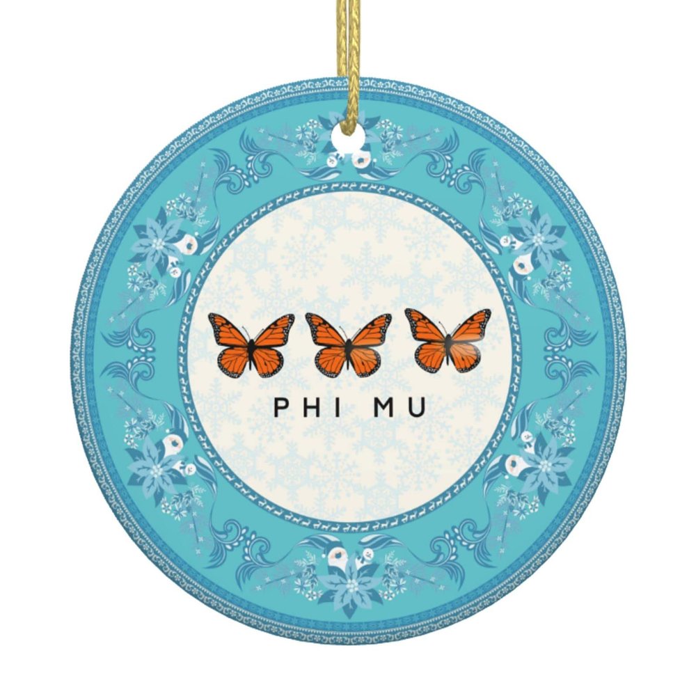 Phi Mu Monarch Butterfly Christmas Ornaments, Ceremic Ornaments Round Porcelain Ornament Christmas Tree Office Home Decoration Xmas Souvenirs