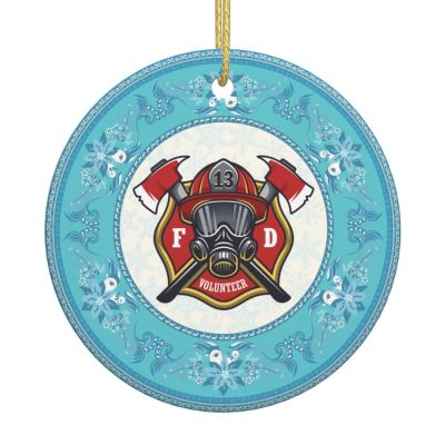 Firefighter Christmas Ornaments, Ceremic Ornaments Round Porcelain Ornament Christmas Tree Office Home Decoration Xmas Souvenirs
