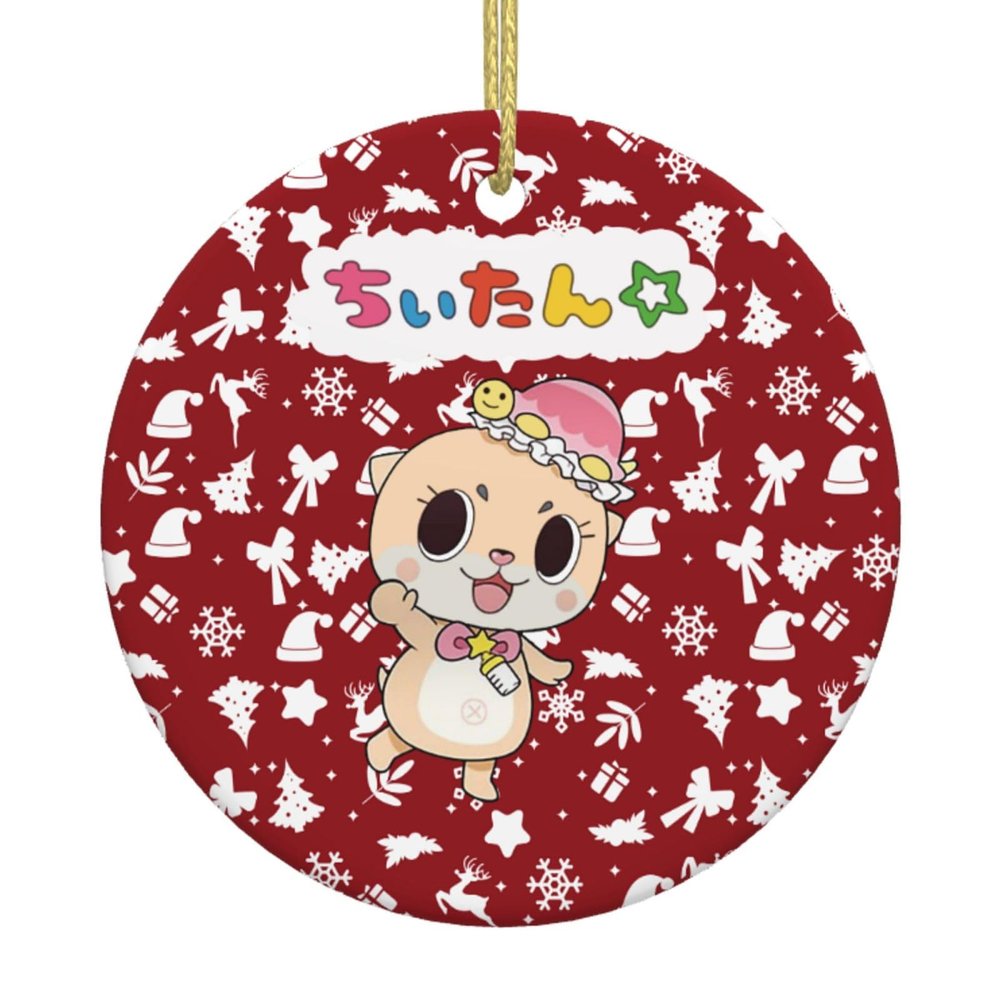 Cute Cat Chiitan Christmas Ornaments, Ceremic Ornaments Round Porcelain Ornament Christmas Tree Office Home Decoration Xmas Souvenirs