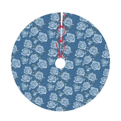 Christmas Tree Skirt 30" Plush Tree Skirt Christmas Tree Decorations for Farmhouse Xmas Holiday Home Party Decor Beautiful Roses On Blue Background