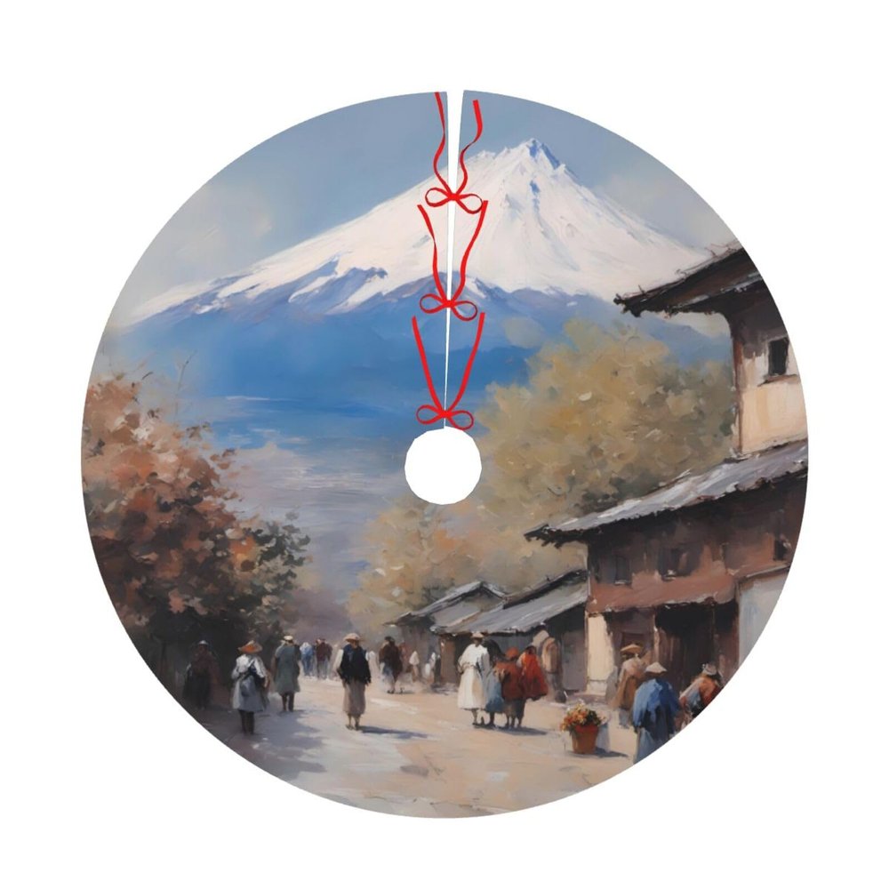 Christmas Tree Skirt 30" Plush Tree Skirt Christmas Tree Decorations for Farmhouse Xmas Holiday Home Party Decor Nice Mount Fuji Print